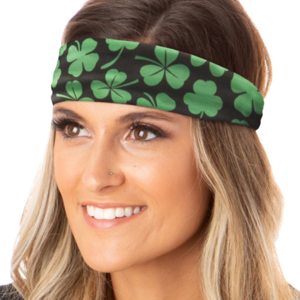 Hipsy Adjustable Spandex St Patrick's Day Green Shamrocks Xflex Headband - Picture 5 of 7
